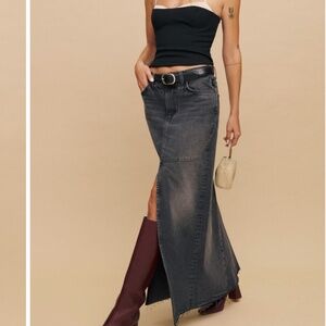 REFORMATION NWT Tazz Denim Slit Front Maxi Skirt Organic Cotton 29 Black Jean